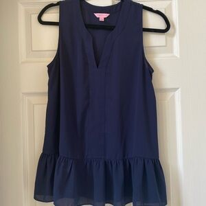 Lilly Pulitzer Gramercy blue sleeveless split v neckline ruffle hem top size S